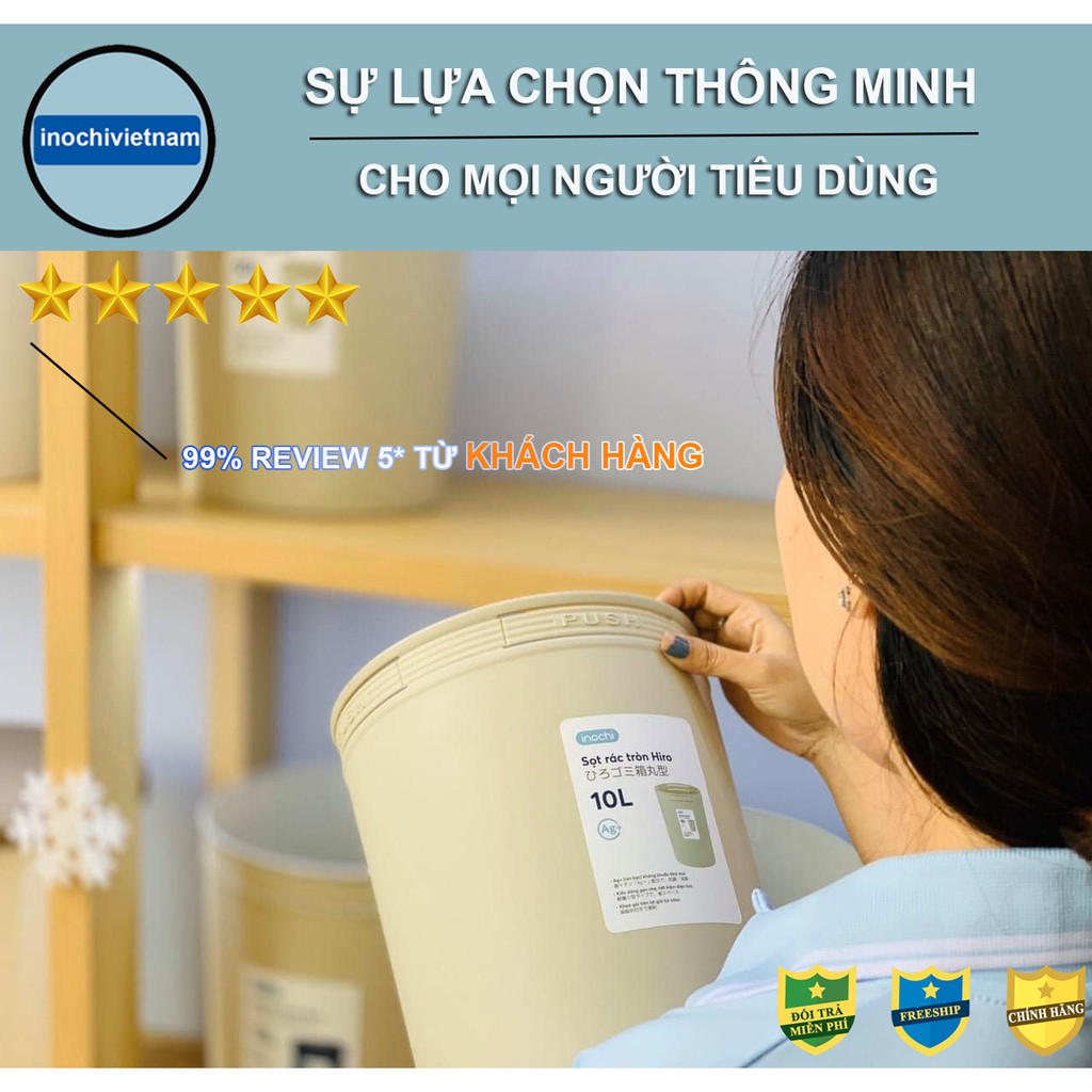 Sọt rác tròn 10l thông minh -thùng rác đa năng - nhựa tròn inochi 10 lít màu rất đẹp làm sọt rác văn phòng, khách sạn, đựng rác gia đình sr10l