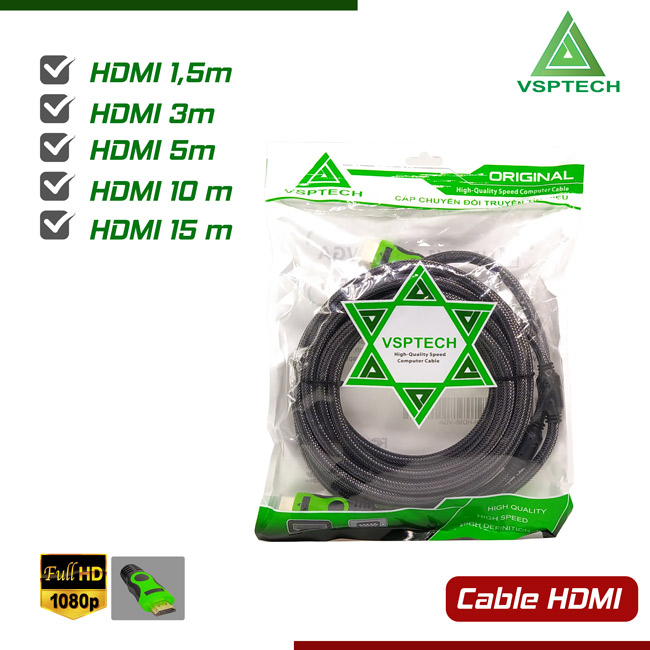 Cable HDMI VSPTECH bọc lưới xám chống nhiễu - hỗ trợ FullHD
