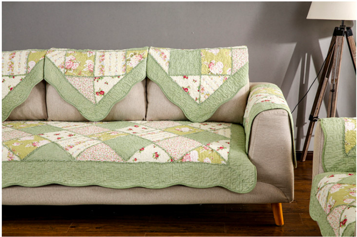 Thảm sofa 100% cotton mặt dưới hạt chống trượt - xanh