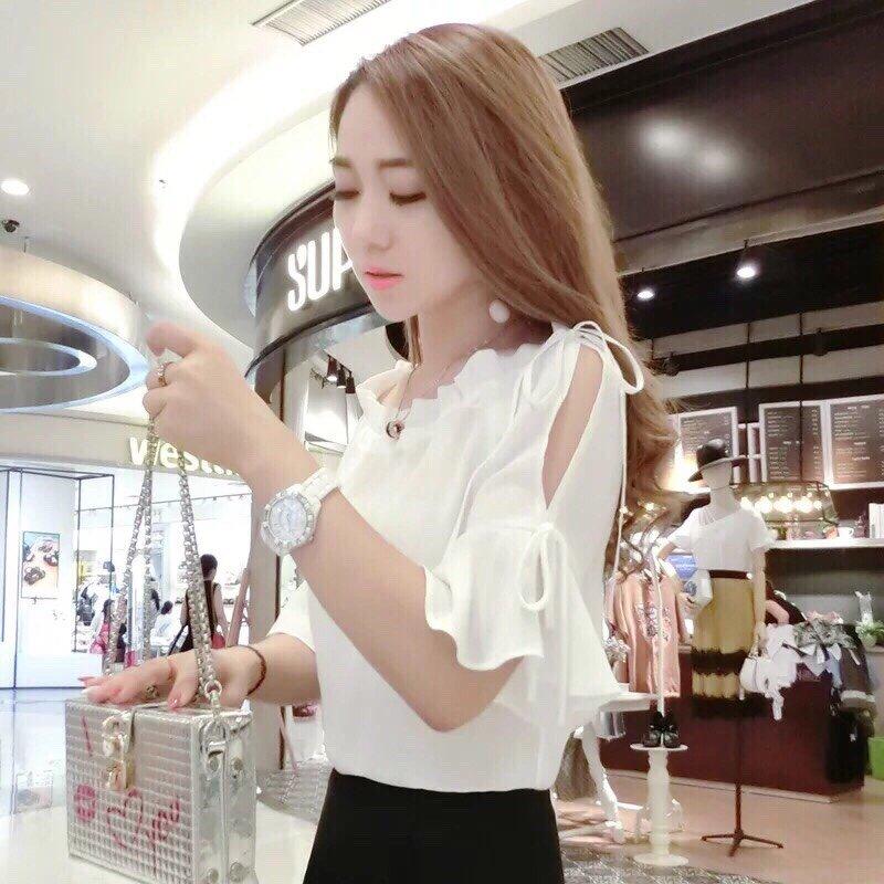 Áo sơ mi von tay lửng cổ bèo hở vai TTS0046