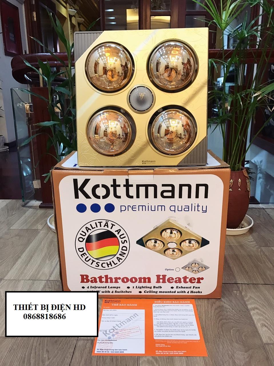 Đèn sưởi nhà tắm âm trần Kottmann 4 bóng vàng K4B-T (Cam kết chính hãng)