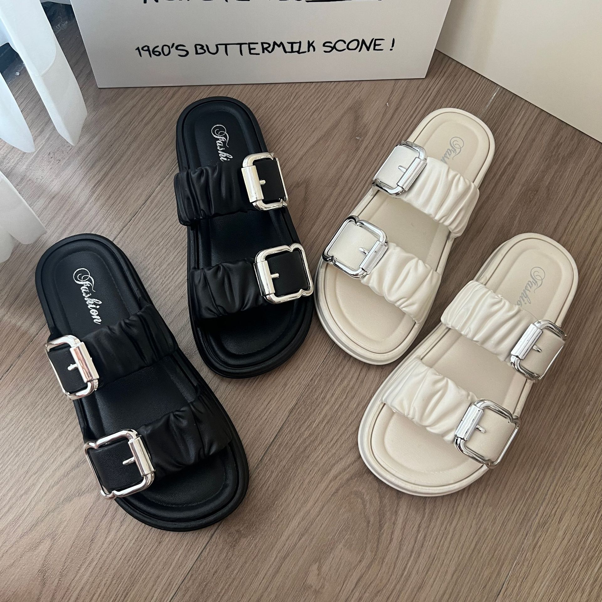 Dép quai ngang nữ 3TDEP, dép 2 quai nhún khoá thời trang đi chơi, dạo phố