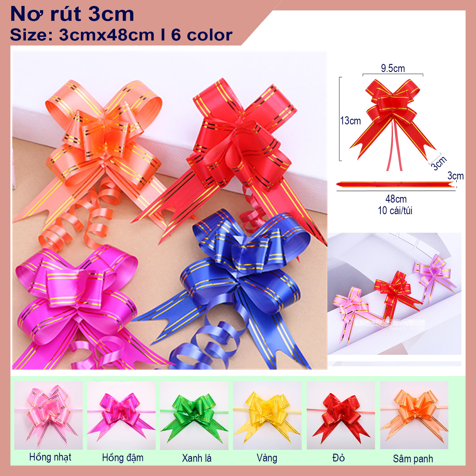 Tệp 10 chiếc nơ rút size 3cm gói quà tặng