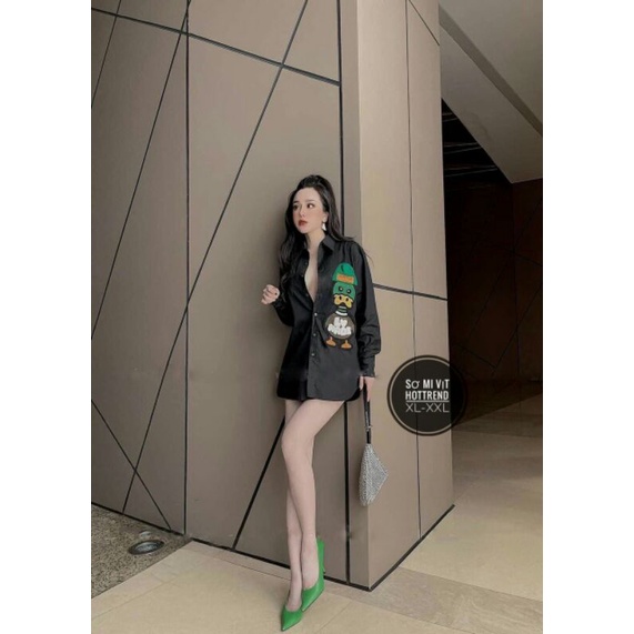 ÁO SƠ MI OVERSIZE THÊU HÌNH CHÚ VỊT