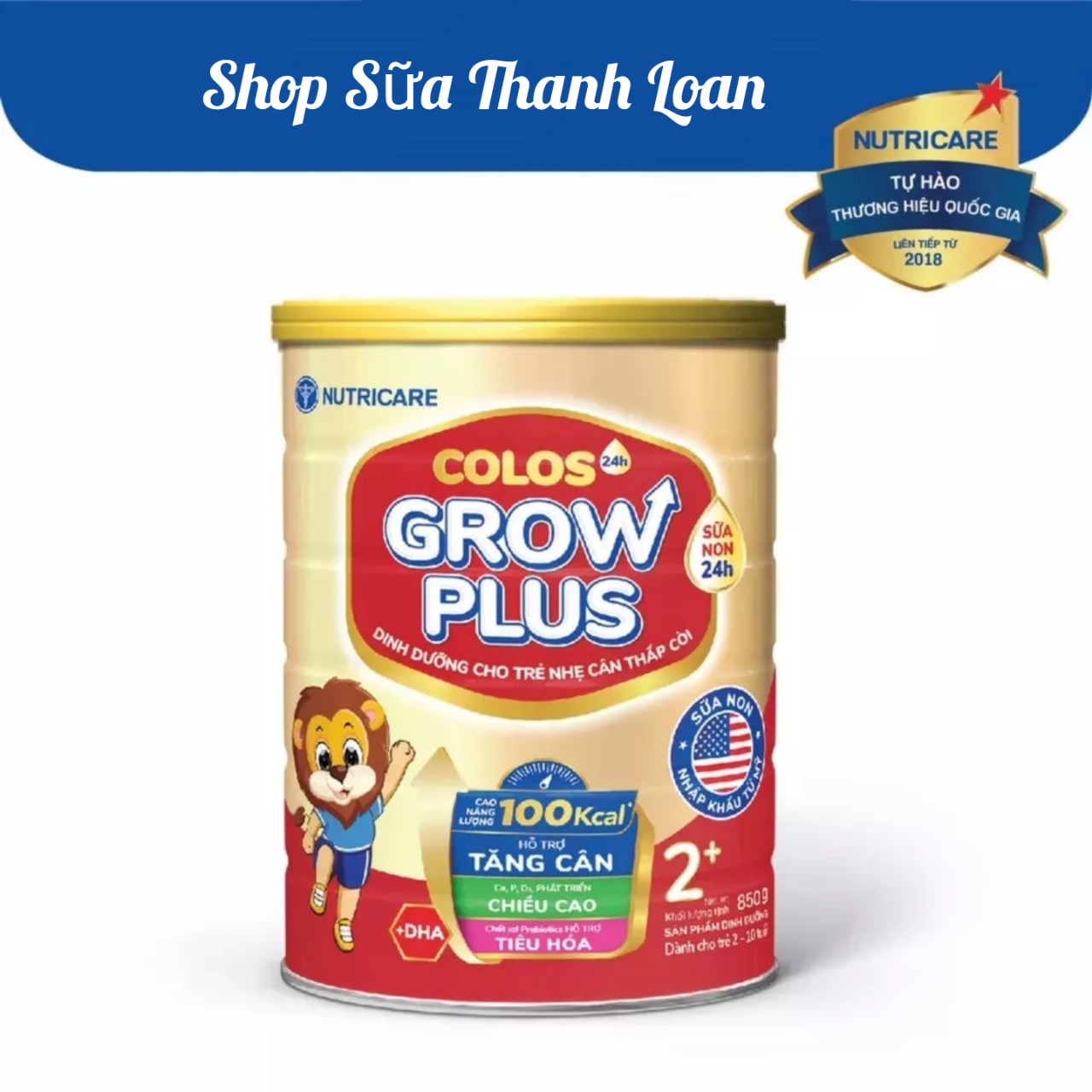 (Mẫu Mới) COMBO 4 LON Sữa Bột Nutricare Colos 24h Grow Plus 2+ 850g (Từ 2 - 10 Tuổi).