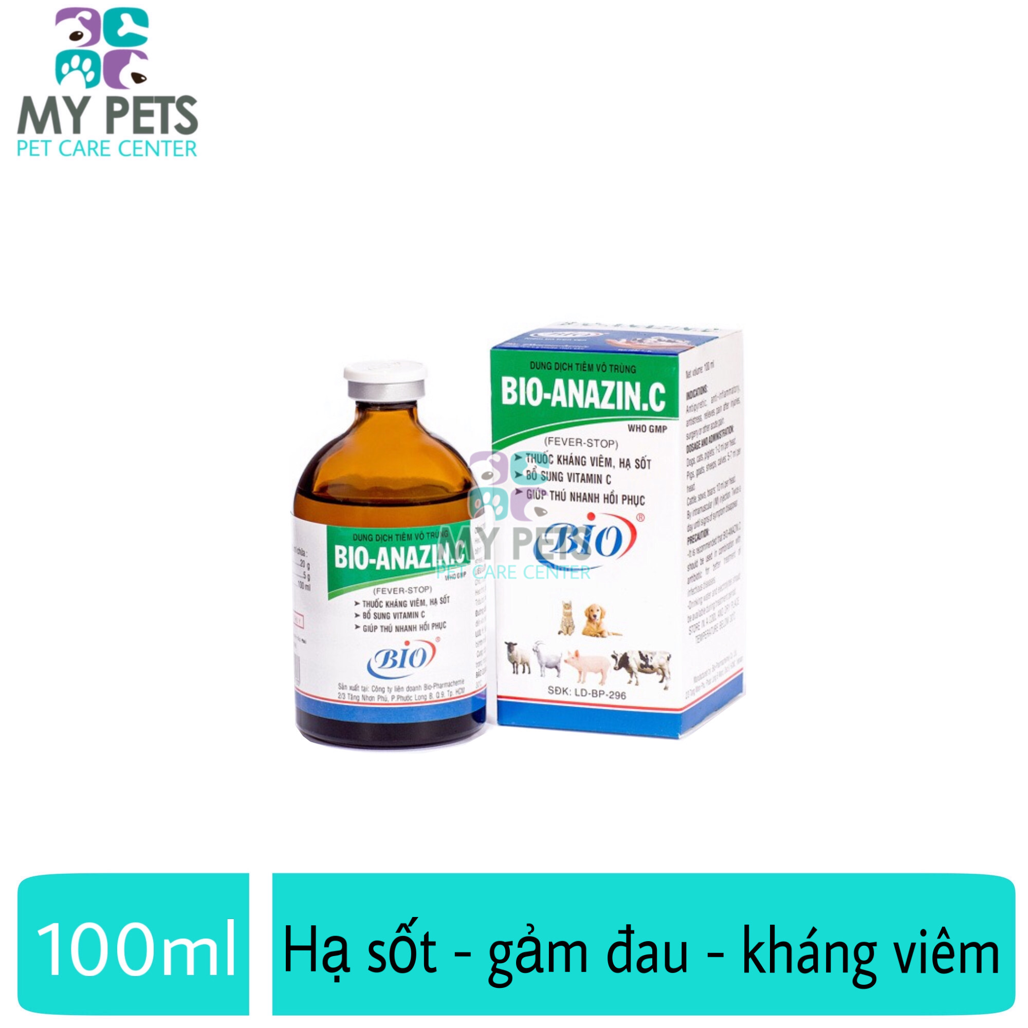 Thuốc tiêm Hạ sốt, giảm đau, kháng viêm cho chó - Bio Anazin C ( lọ 100ml)