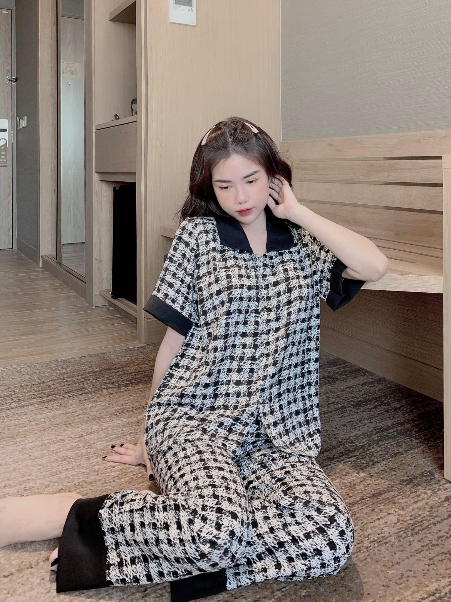Bộ PIJAMA tay cộc quần dài chất Mango cao cấp