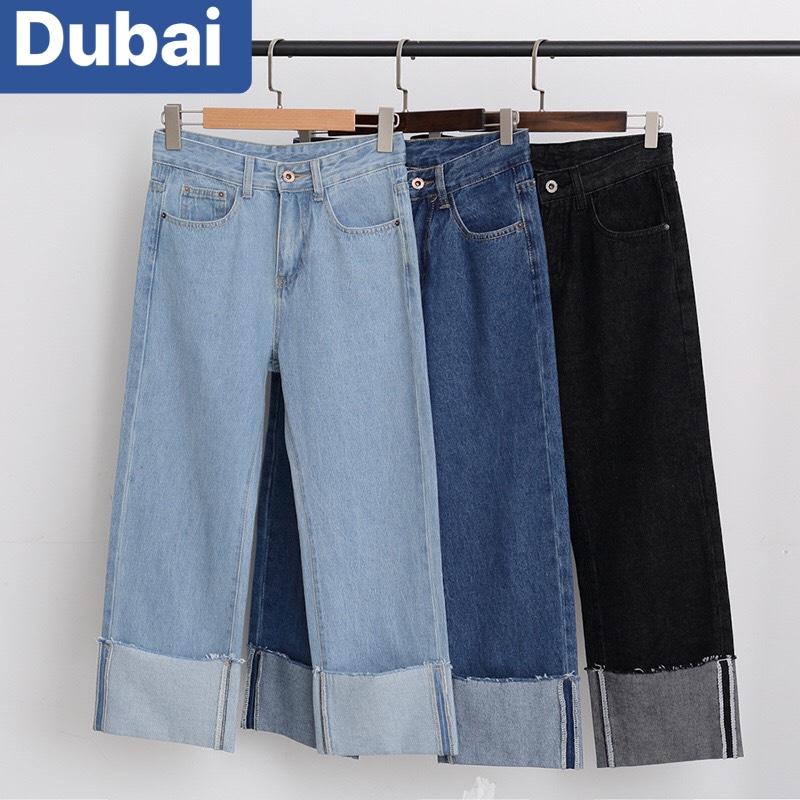 QUẦN BAGGY JEAN NỮ CHẤT BÒ ỐNG RỘNG XANH GẤP LAI BẢN TO LƯNG CAO NÂNG MÔNG THÁI LAN MỚI DB-23 CAO CẤP - DUBAI FASHION