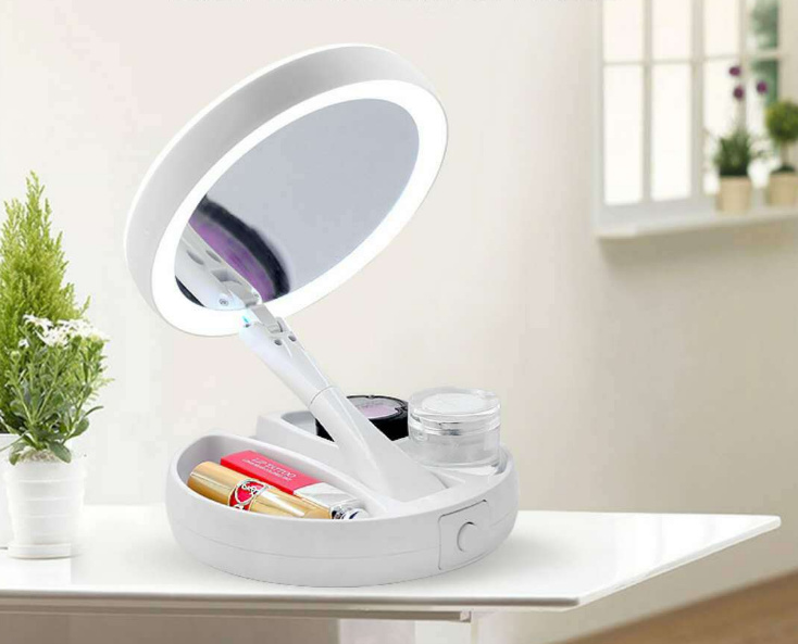 Gương đèn led trang điểm gấp gọn
