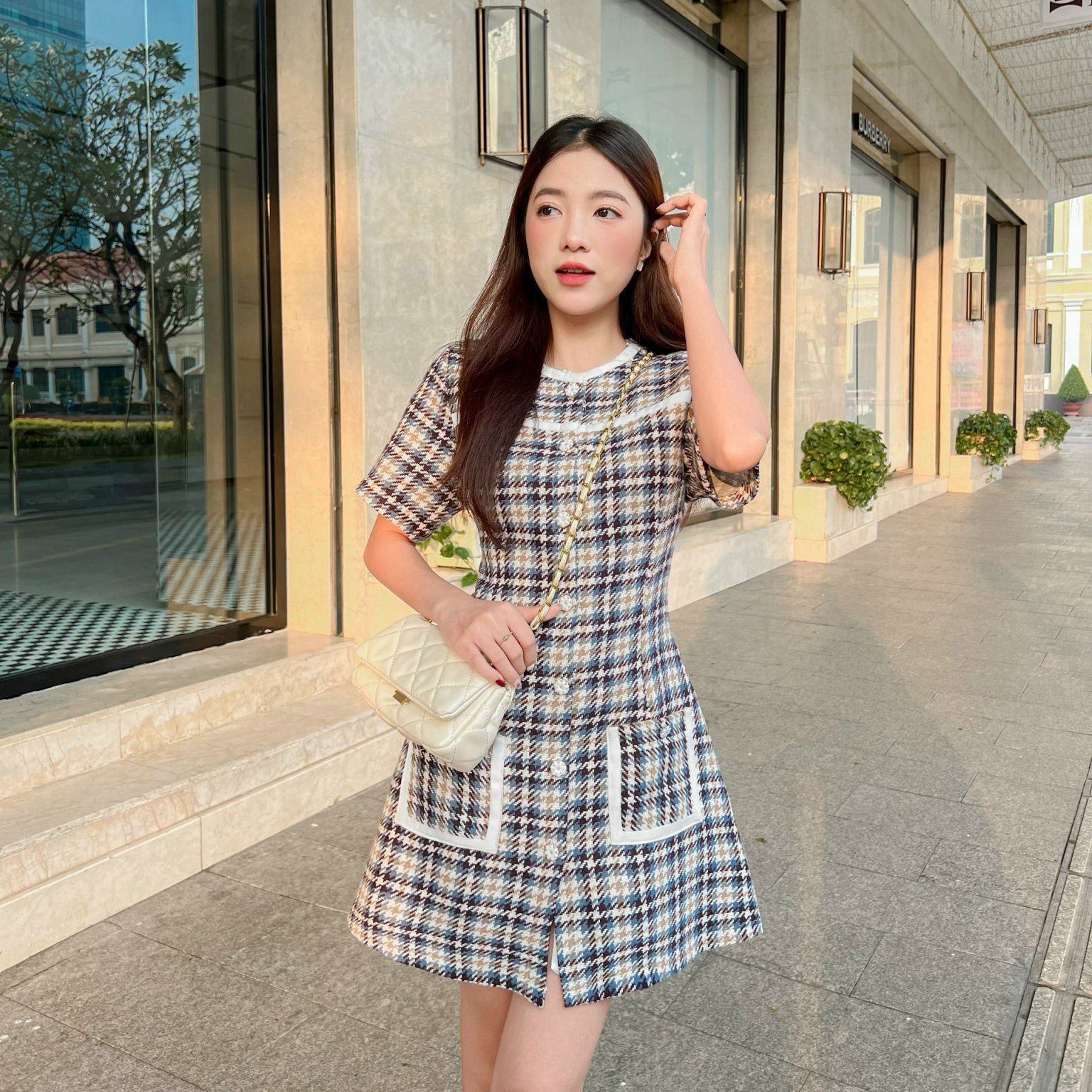 GOLA - Đầm ALYSSA - Đầm suông cổ tròn caro