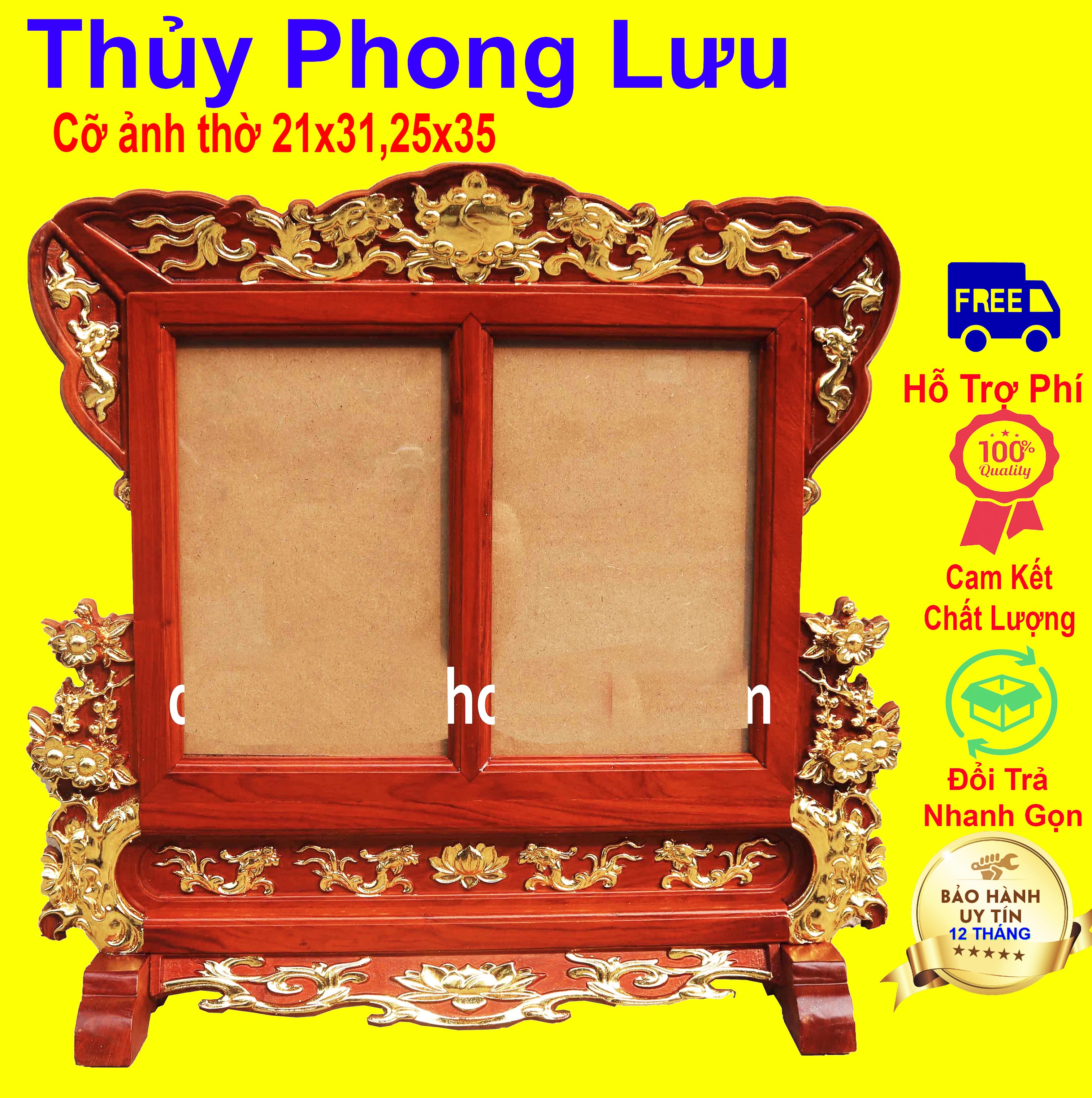 Khung ảnh bàn thờ hoa mai đôi 2 hình thờ gỗ hương 21x31