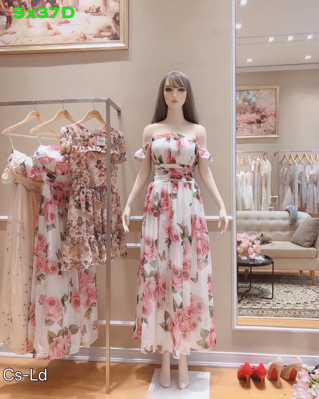 (Hình thật  ) Đầm voan hoa trễ vai cực xinh