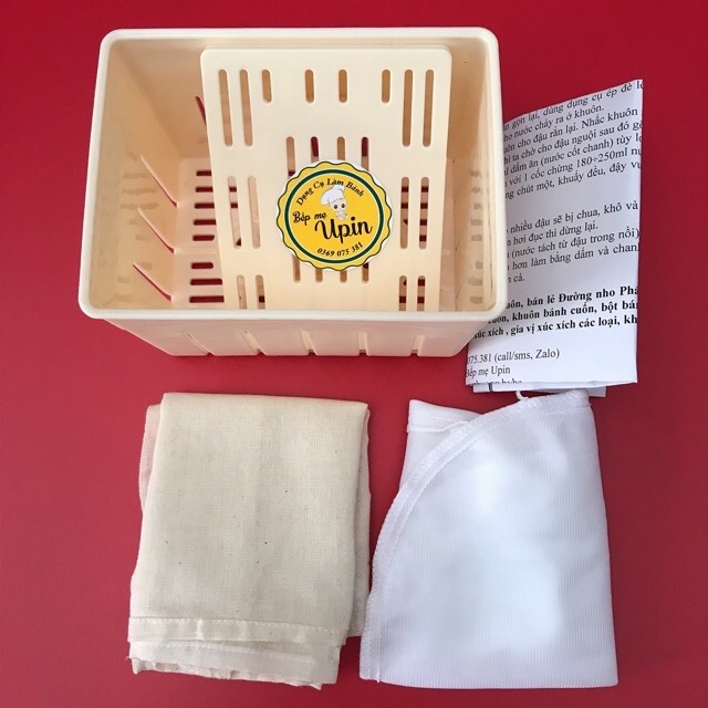 Khuôn làm đậu phụ, túi lọc và vải lót đậu