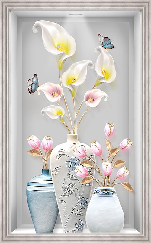 Tranh dán tường 3d vtc bình hoa rum lohoadon_033 ks 60 x 90 cm