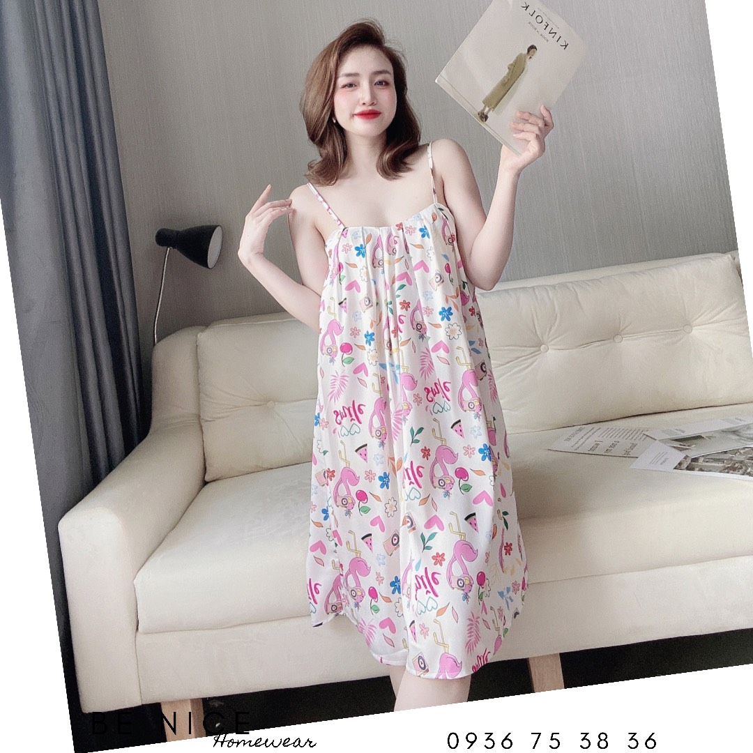 Váy lụa xếp li mặc nhà nhiều họa tiết xinh xắn