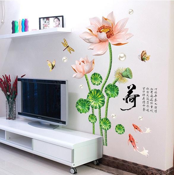 Decal dán tường Sen hồng- H59-flowerdecal-Scenedecal
