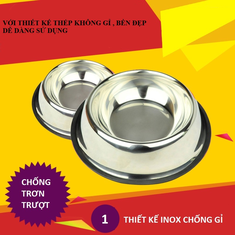 Bát ăn inox cho chó, mèo – Chén ăn cho chó, mèo ( NHIỀU SIZE)