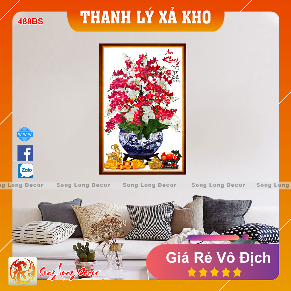 Tranh dán tường 3d Bon Sai Hoa Lan - Tranh 3D Phong Thủy Ngày Tết - Giấy dán tường 3d - Song Long Decor - 479BS
