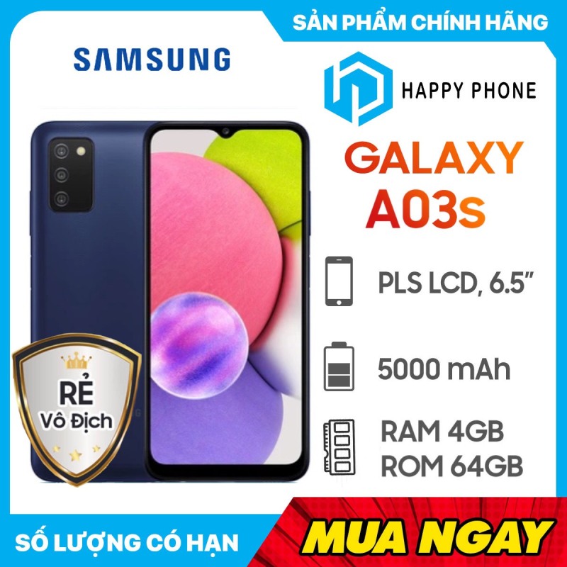 Điện thoại Samsung Galaxy A03s (4GB/64GB) - Hàng Chính Hãng, Mới 100%, Nguyên Seal, Bảo hành 12 tháng