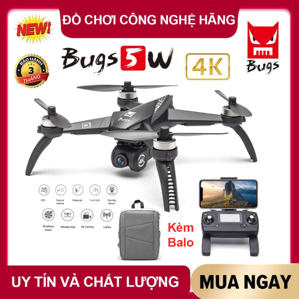 [ Kèm Balo ] Flycam MJX Bugs 5W [ 4K ] WIFI FPV 5G - Động cơ không chổi than, 2 GPS, Camera 4K cao cấp
