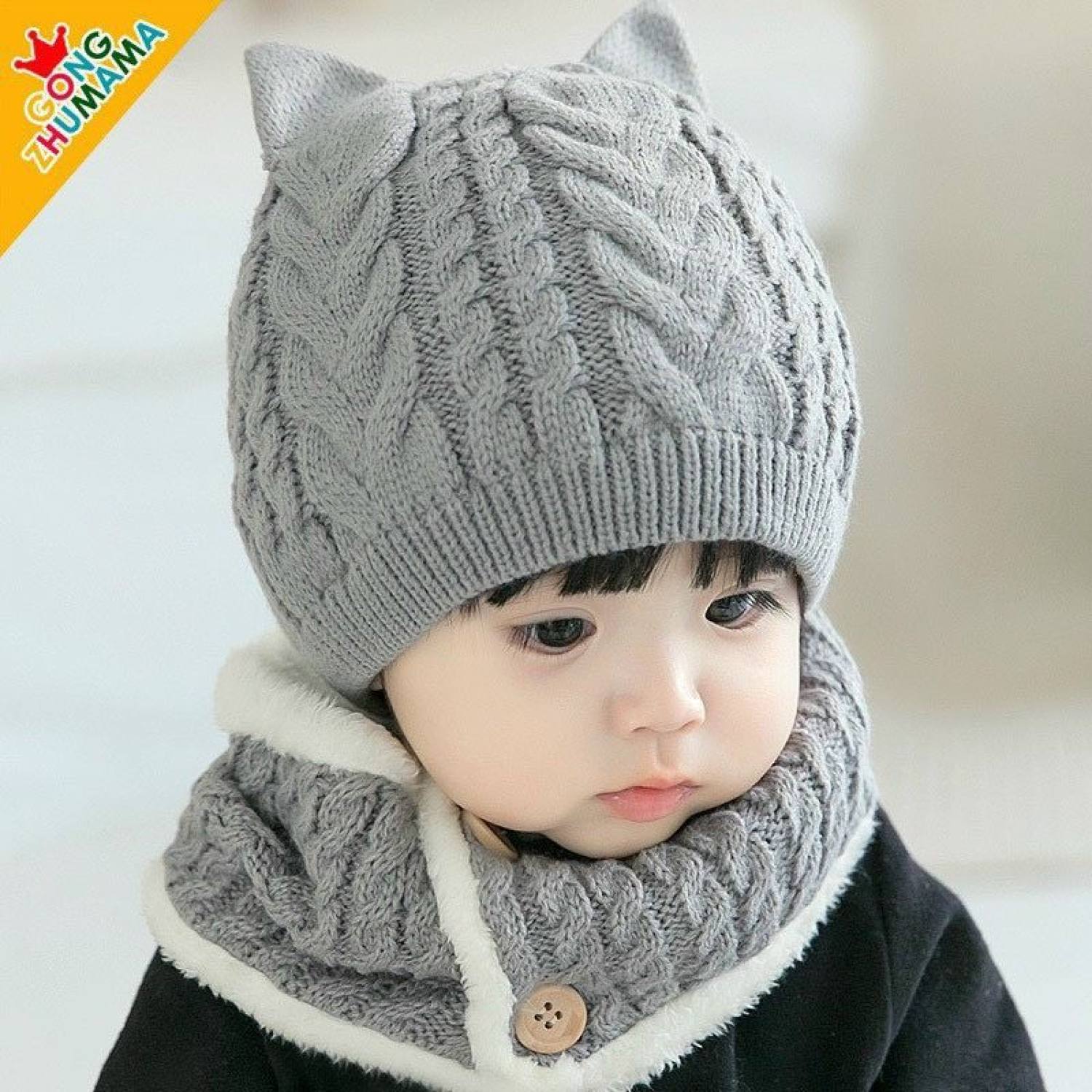 Mũ Len Kèm Khăn Quàng Cổ Cho Bé