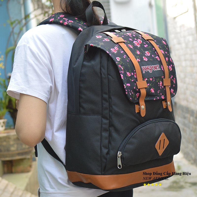 Balo JANSPORT LAPTOP BACKPACK MÀu đen logo hoa