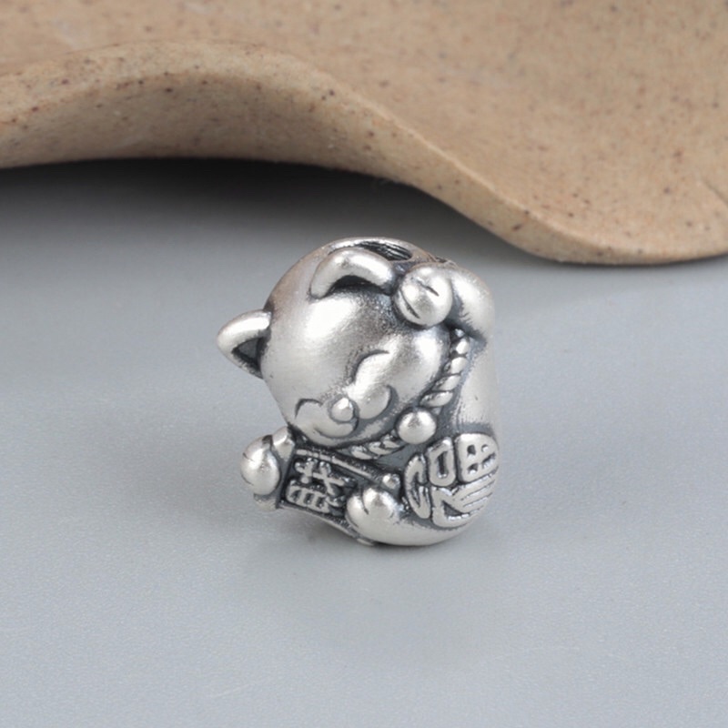 [S925] Charm bạc 3D treo Mèo Thần Tài - MH733
