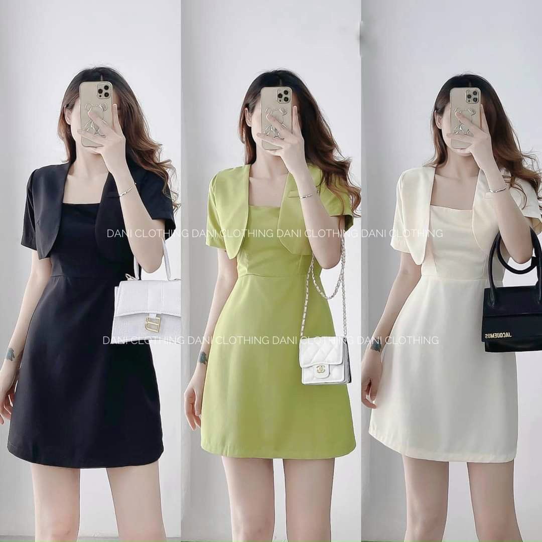 Sét đầm 2 dây kèm áo khoác quá đẹp