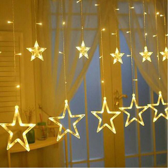 Đèn nháy mành sao, đèn nháy trang trí hình ngôi sao decor phòng, trang trí noel, tết, quán bar, nhà hàng, đèn nháy thả mành hình ngôi sao 12 đèn, đèn nháy mành, đèn nháy rèm hình ngôi sao