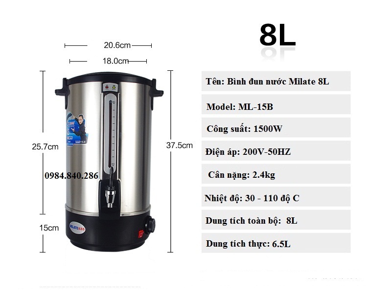 Bình đun nước nóng Milate 8L