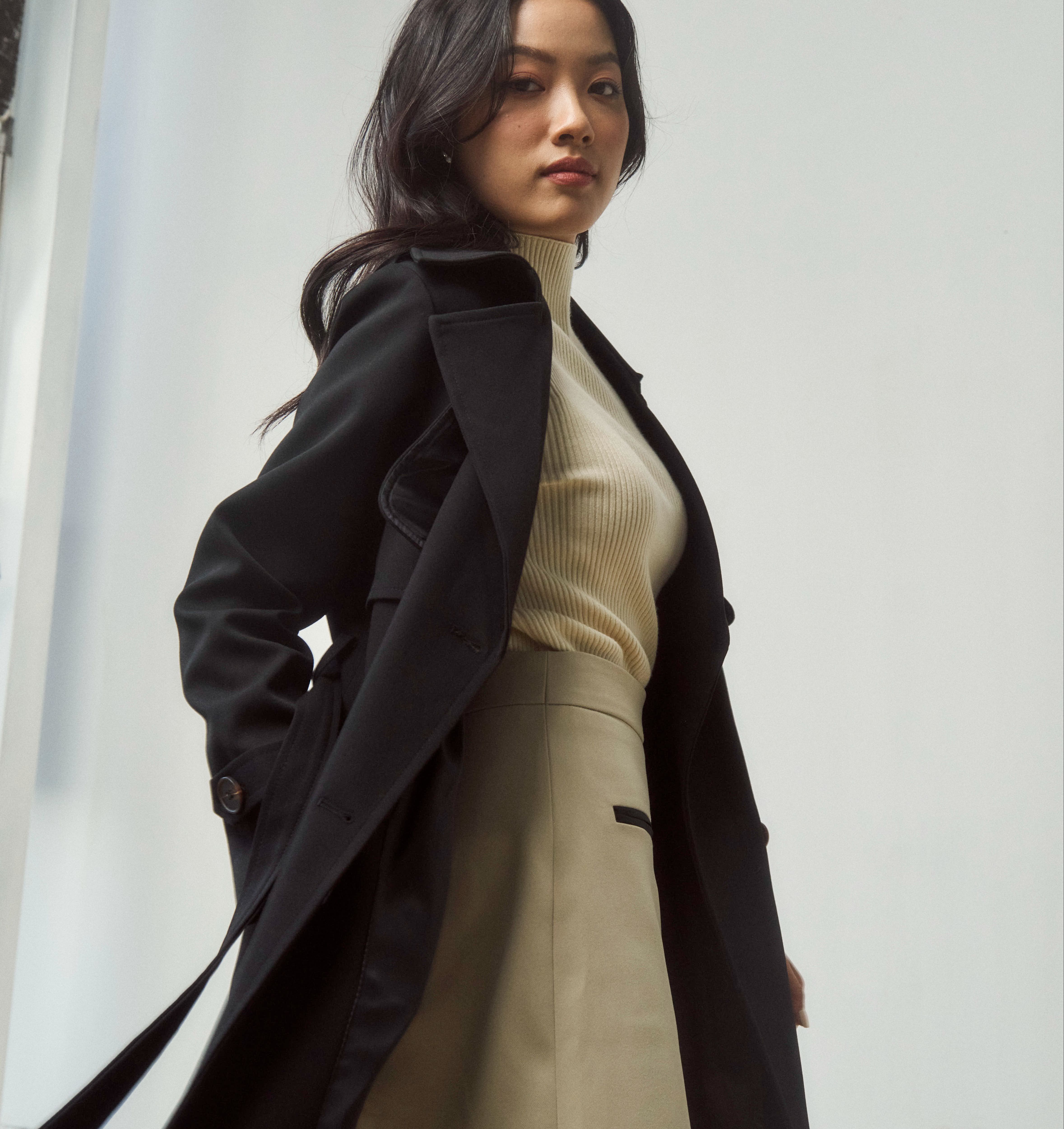 Maiimer - Áo khoác trench coat dáng lửng màu đen