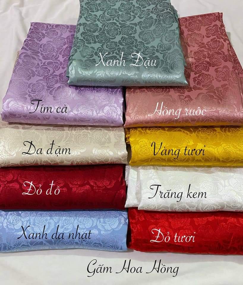 (2m x 1.5m) Vải Lụa Gấm Hoa Hồng Cao Cấp