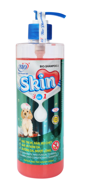 BIO- SKIN 3 trong 1 230ml. Sữa tắm chó, mèo nhiễm ký sinh trùng, viêm da, dưỡng lông
