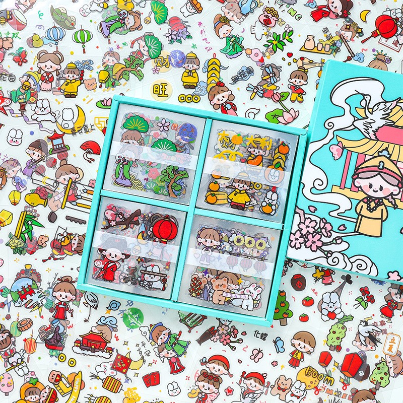 HỘP STICKER HÌNH DÁN NHIỀU HỌA TIẾT DỄ THƯƠNG ĐẶC BIỆT KHÔNG THẤM NƯỚC 100 TẤM GIÁ SIÊU RẺ