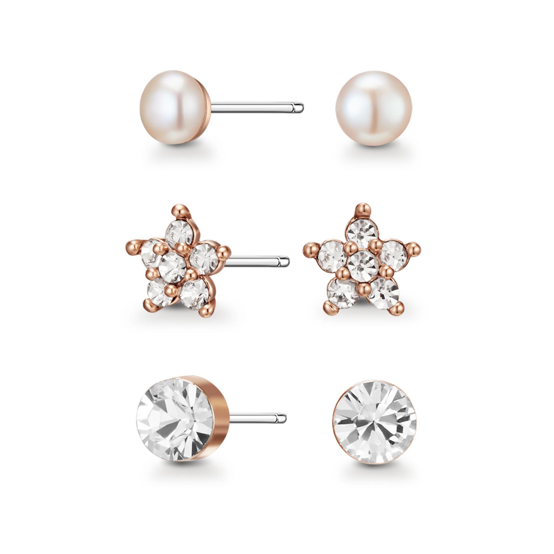 Bộ Bông tai Mestige Janey Earring Set with Swarovski® Crystals - Silver/Rose Gold (4mm)