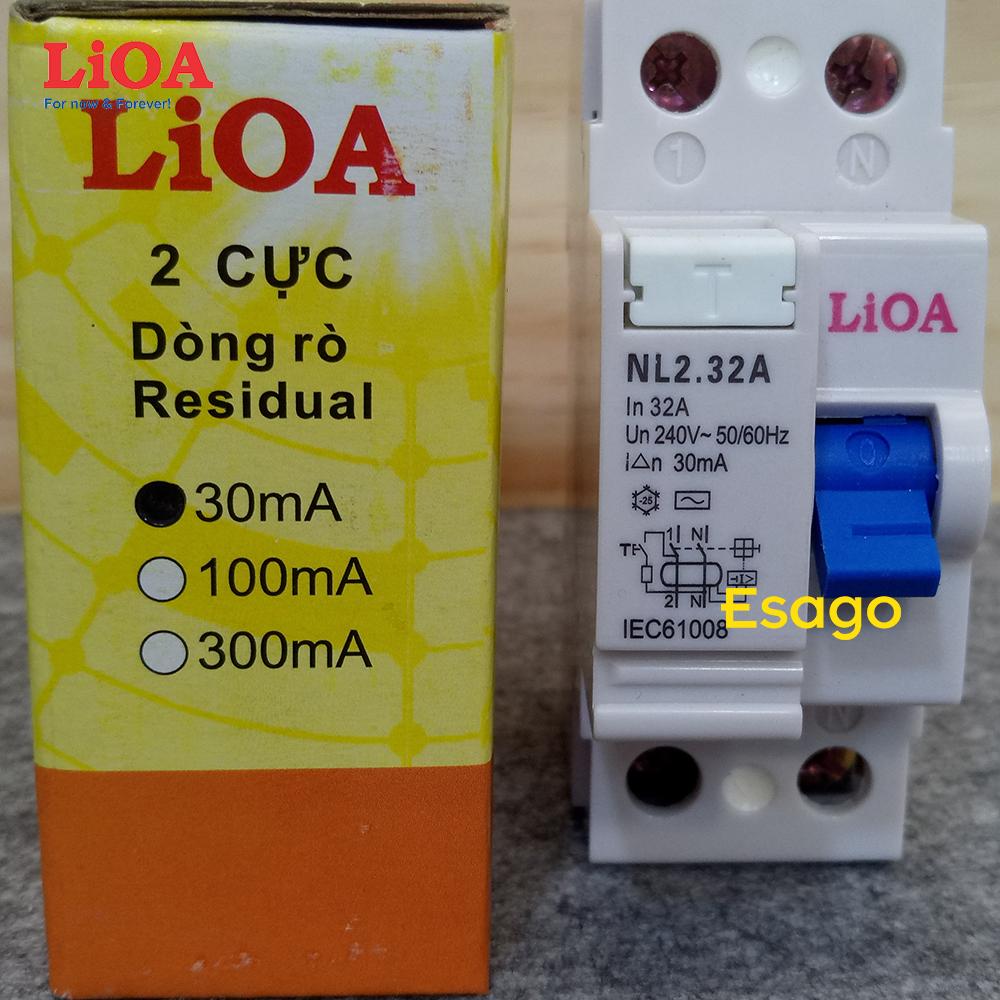 [HCM][32A] Cầu dao chống giật (chống dòng rò) LiOA 32A loại 2 cực