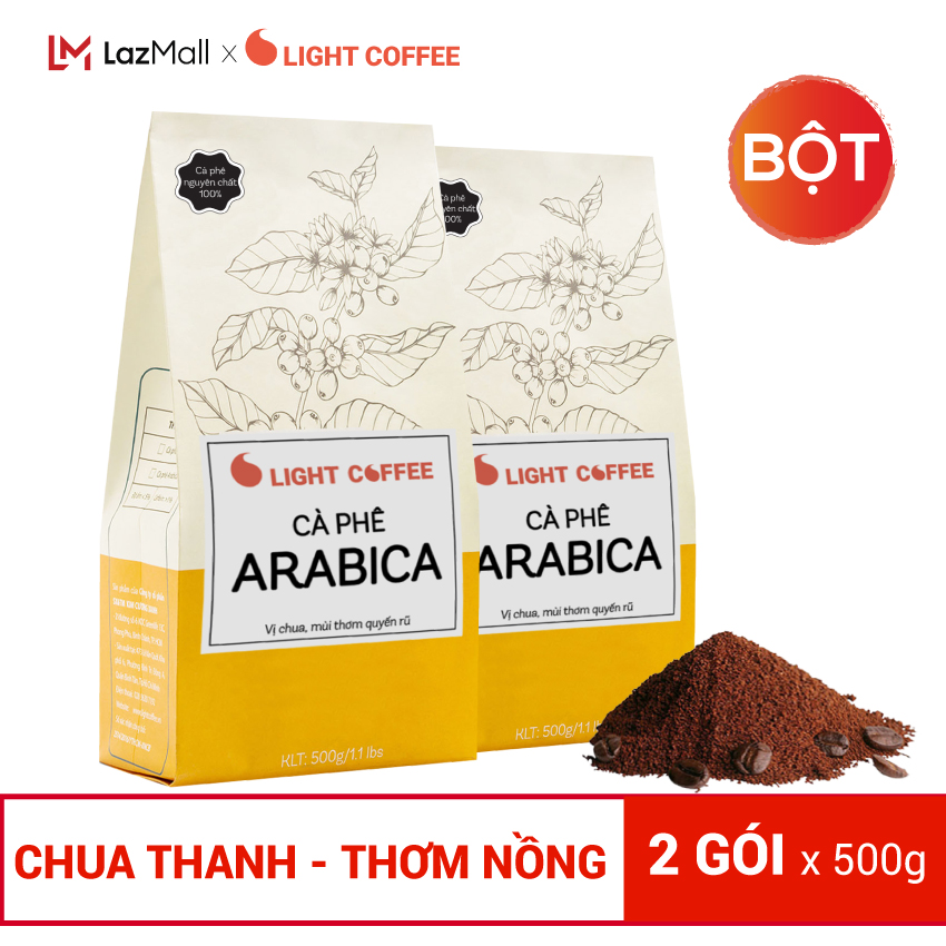 Cà phê bột Arabica nguyên chất 100% - Light Coffee - 2 gói (1kg) Cà phê bột pha phin, pha máy, cà phê Hạt vị chua thanh, đắng dịu và thơm nồng