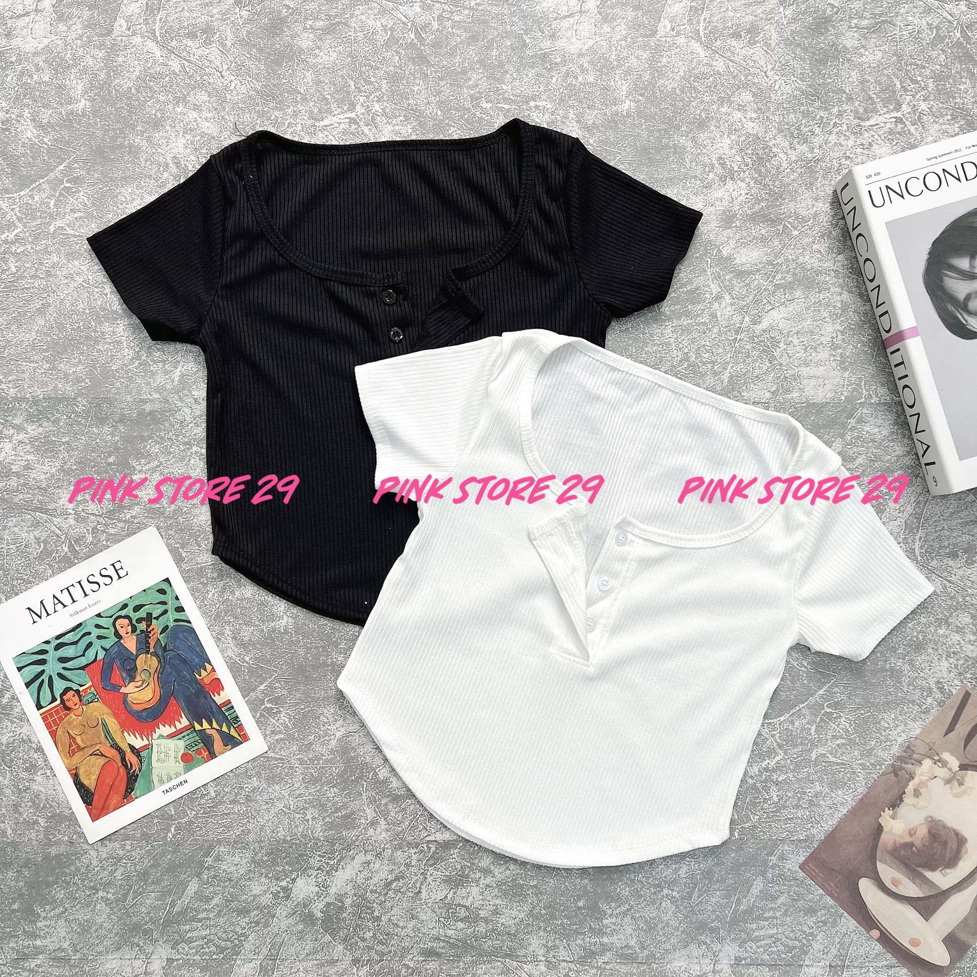 Áo Kiểu Croptop Dáng Ôm Vạt Bầu PINKSTORE29 Cổ Phối Cúc Cài A5152