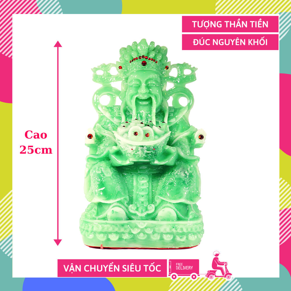 Tượng Thần Tiền đá ngọc nguyên khối cầu lộc chiêu tài cao 25cm - Nhiều màu