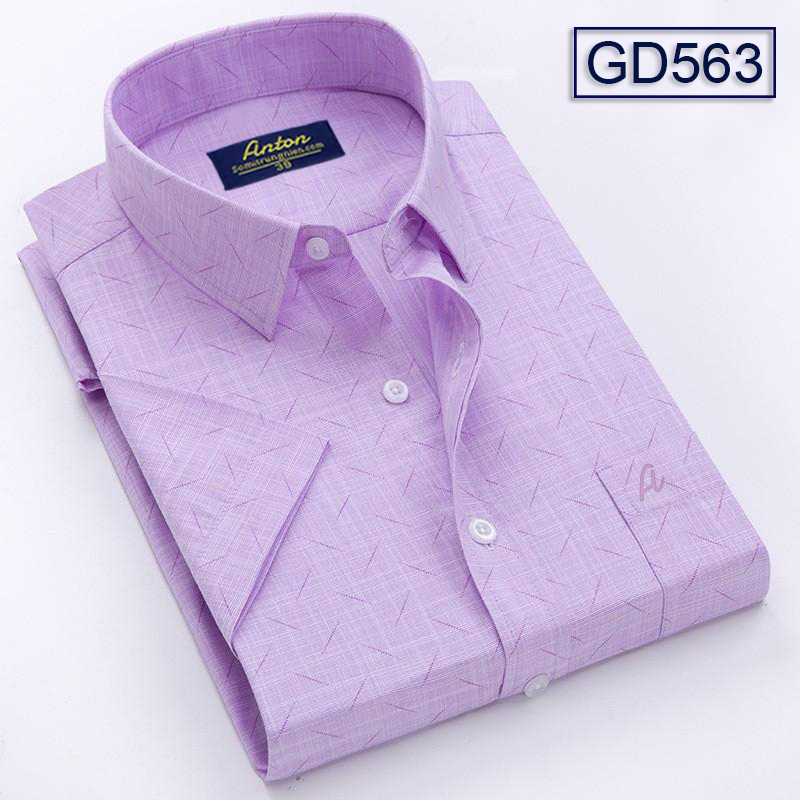 Áo Sơ Mi Nam Công Sở Trung Niên Thương Hiệu Anton Ngắn Tay vải sợi tre họa tiết màu hồng tím - GD563