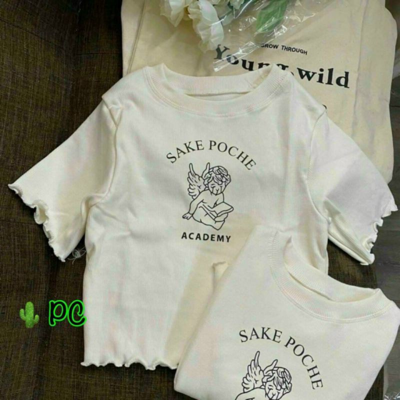 Áo thun croptop in chữ sake poche (VIDEO+ HÌNH THẬT)