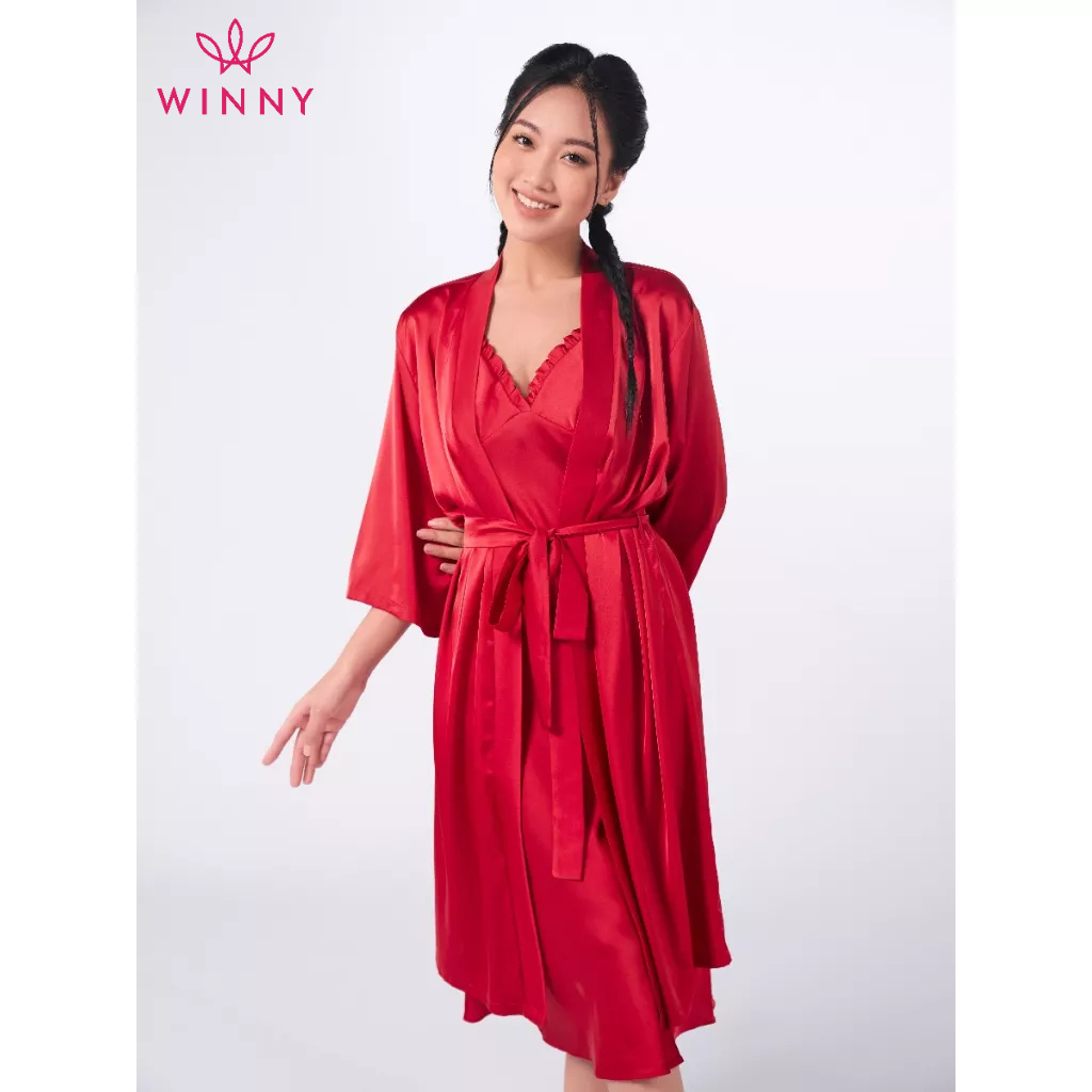 WINNY - Áo choàng lụa mặc nhà hoạt tiết trơn 1DNSA22565A
