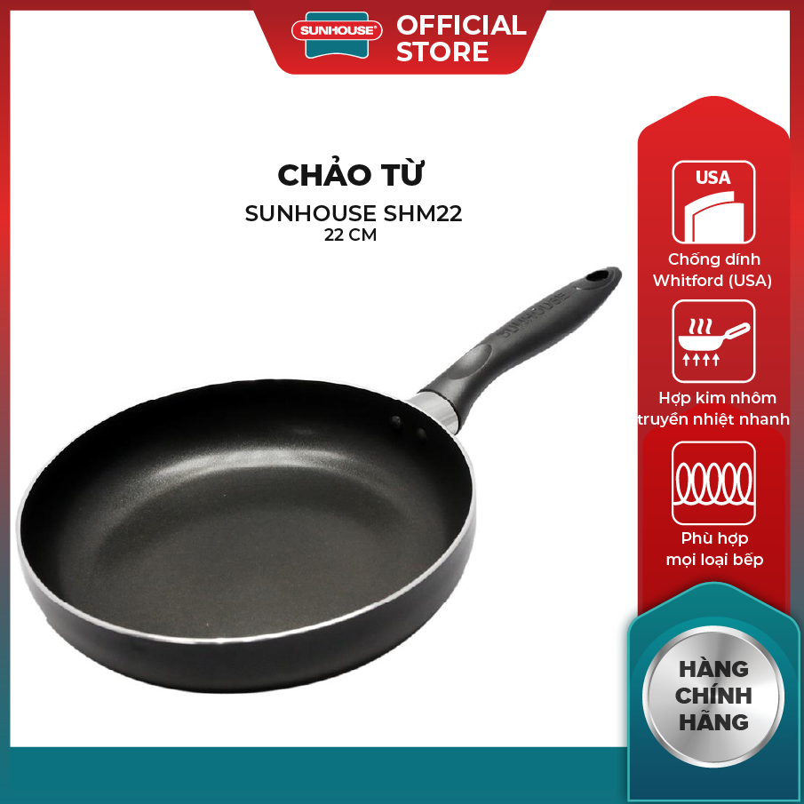 Chảo từ sunhouse magnetic pan shm18-22-24-26-28-30 - chống dính tiêu chuẩn mỹ - dùng được với bếp từ