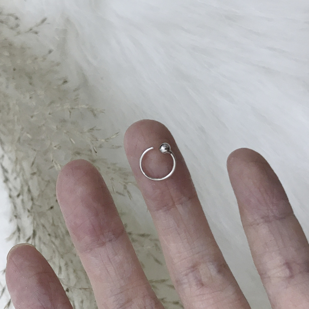 Khuyên tai bạc 925 bi móc chữ C bông tròn nam nữ kẹp vành tối giản S925 C-SHAPED QA SILVER Earrings EA190505