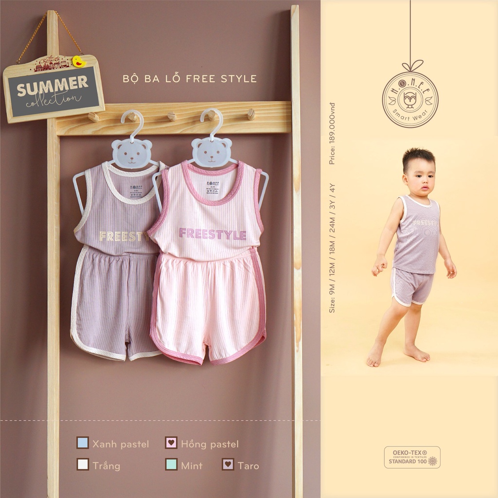 Bộ ba lỗ modal gỗ sồi Hrnee cho bé 9m - 4Y