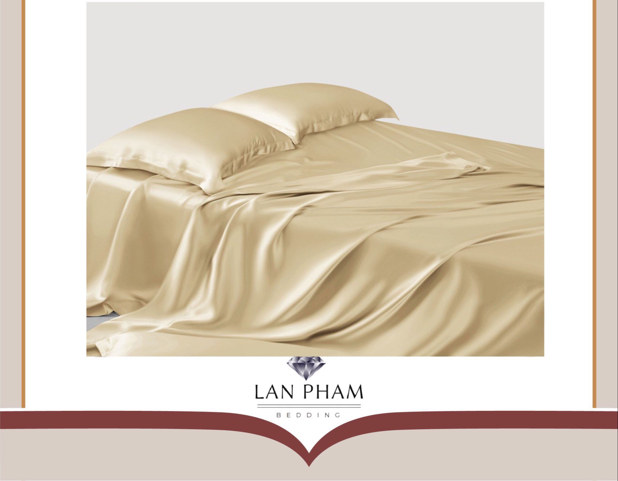 ( Lụa Loại 1) Bộ 4 Món Ga Gối Phi Lụa Màu Vàng Kem Cao Cấp Mềm Mại Lan Pham Bedding