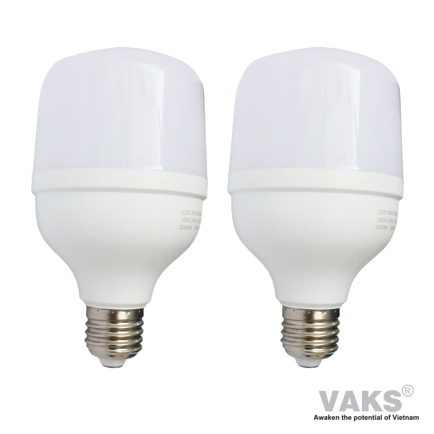 02 cái bóng đèn led trụ đuôi vặn tròn e27 20w 220vac - kín nước - ánh sáng trắng