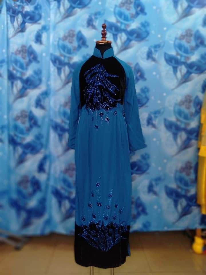 Thanh lý áo dài bà sui màu xanh đậm