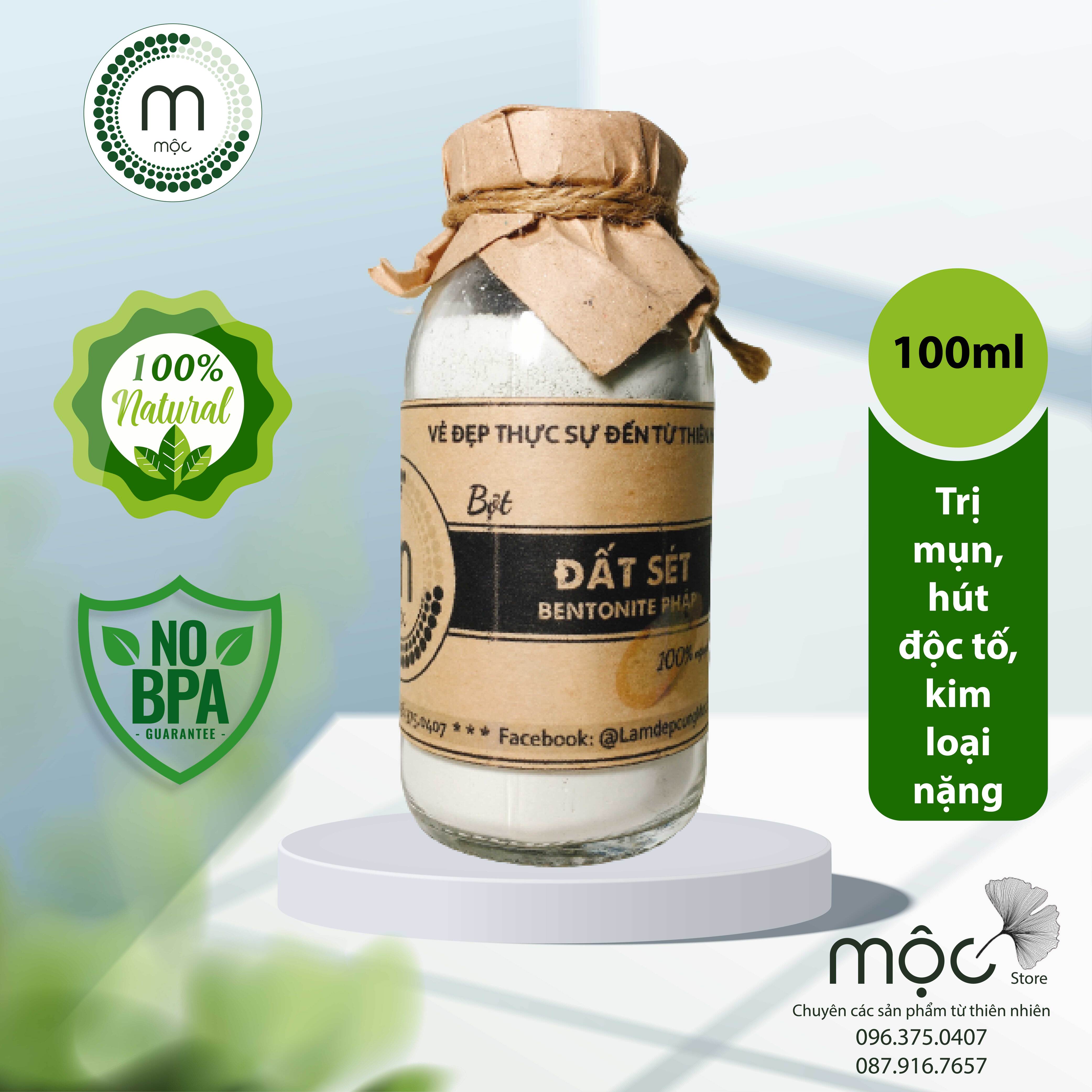 Bột Đất Sét Bentonite Pháp thiên nhiên MỘC đắp mặt nạ nguyên chất giảm mụn làm sạch sâu thải độc túi dùng thử 10g và 30g