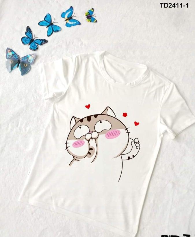 [HCM]Áo thun nữ form rộng Hàn Quốc in hình Mèo Ami Bụng Bự * Tình Yêu Nở Hoa* độc lạ dày mát mịn